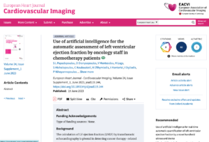 European Heart Journal Cardiovascular Imaging- Use of artificial intelligence for the automatic assessment of left ventricular ejection fraction by oncology staff in chemotherapy patients