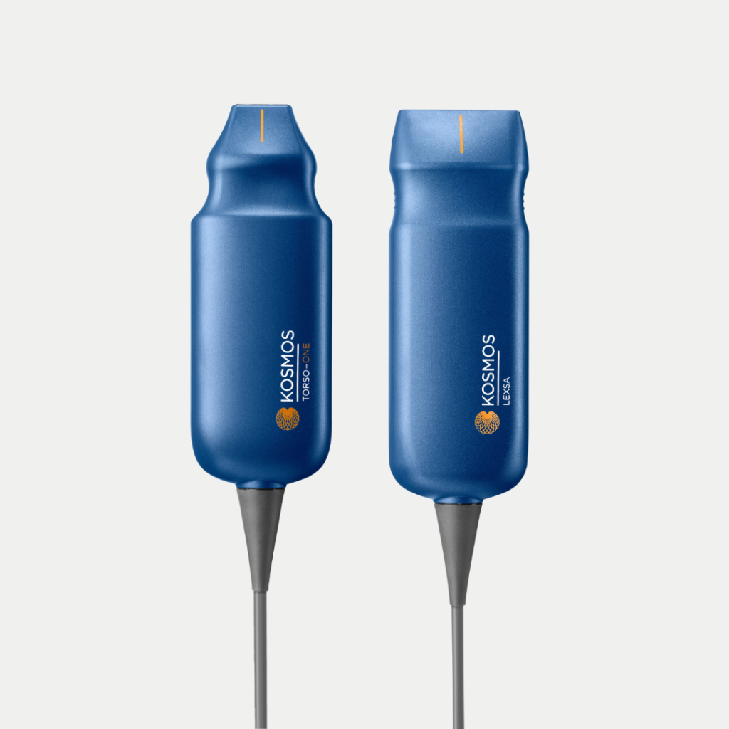 Kosmos handheld AI POCUS transducers. Torso-One phased array and Lexsa Linear Array probes